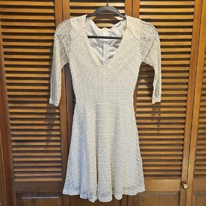 Lush Ivory Lace V-Neck Long Sleeve Fit & Flare Dress